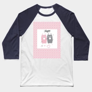 Happy Pink and Grey cats pattern. Funny Gifts & Clothing Collection with Cute black cats animals, Pink and Grey Lovely Little Kittens pattern Baseball T-Shirt